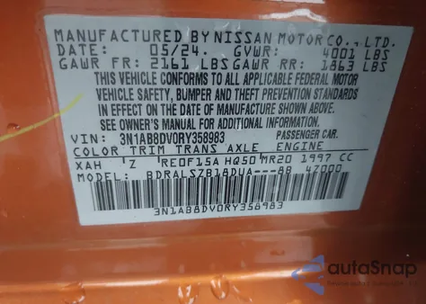 2024 Nissan Sentra Sr Xtronic Cvt из США, поврежденный, VIN 3N1AB8DV0RY358983